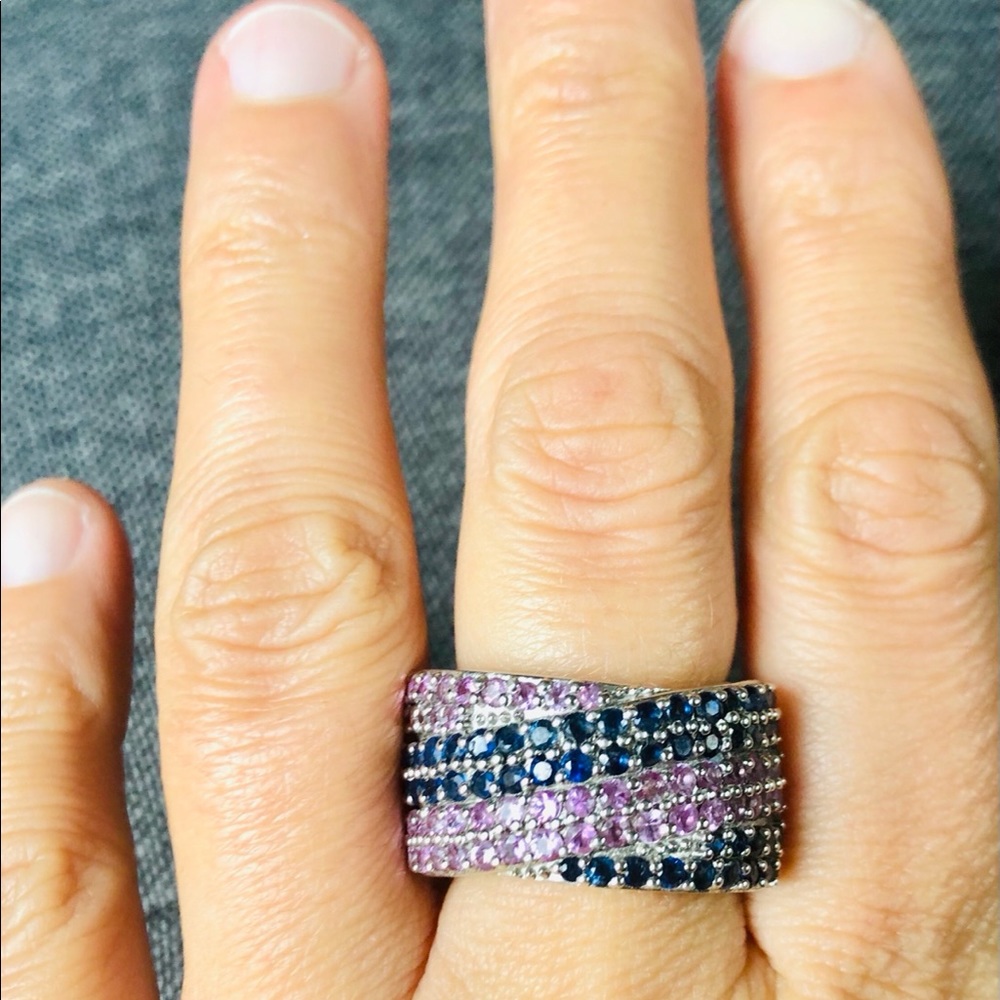 Pink and Blue Sapphire Silver Ring
